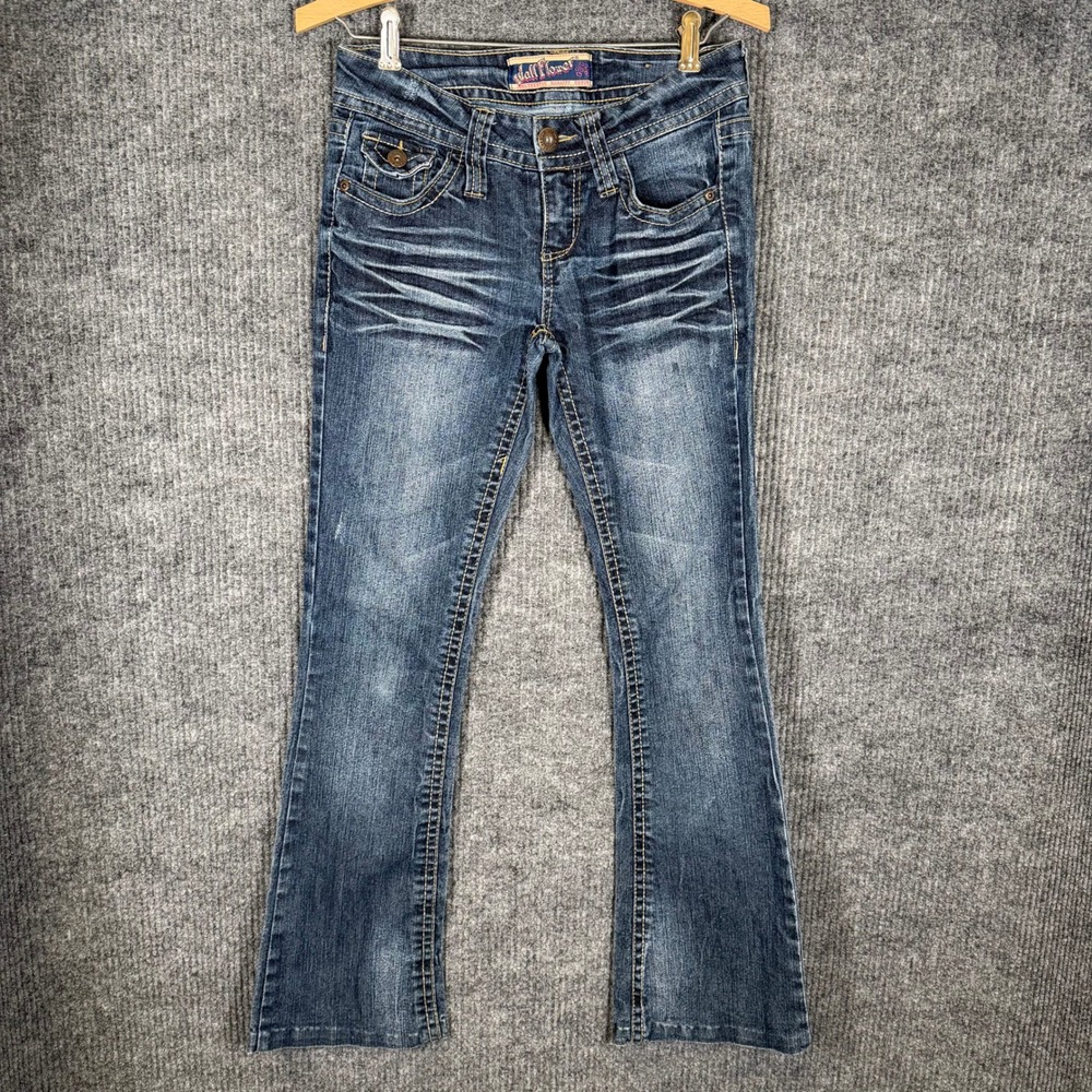 Y2K WallFlower Bootcut Jeans Junior‎ 3 Blue Embroidered Denim Vintage Rodeo